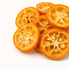 Freeze-dried kumquat slices.
