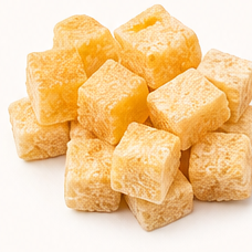 Freeze-dried melon cubes.